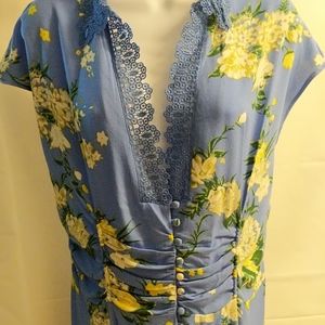 Free People short blue floral dress w/lace collar - NWT